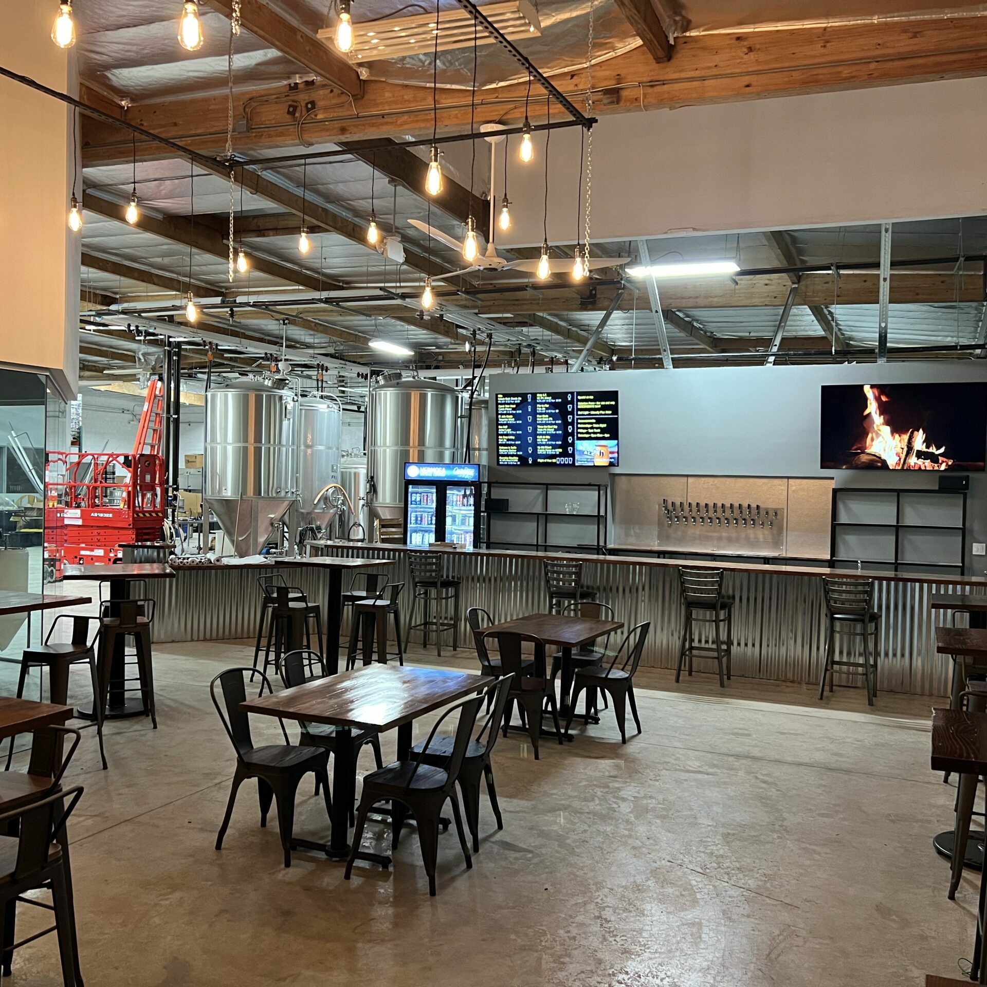 Inside brewery taproom, no people